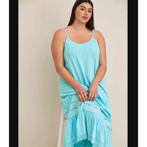 Torrid Swim Maxi Dress Size 1X Blue Cotton Crochet Hem Cover Up Sleep Lounge NWT - Picture 6 of 12
